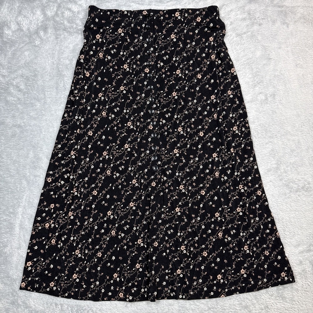 VTG Briggs Skirt Black SP Womens Y2K Fairy Grunge Floral Midi Buttons Whimsigoth